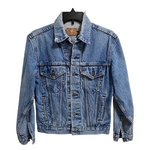 VTG‎ Levi's Jean Jacket Ripped Denim Distressed Cotton L 36R 70506-0214